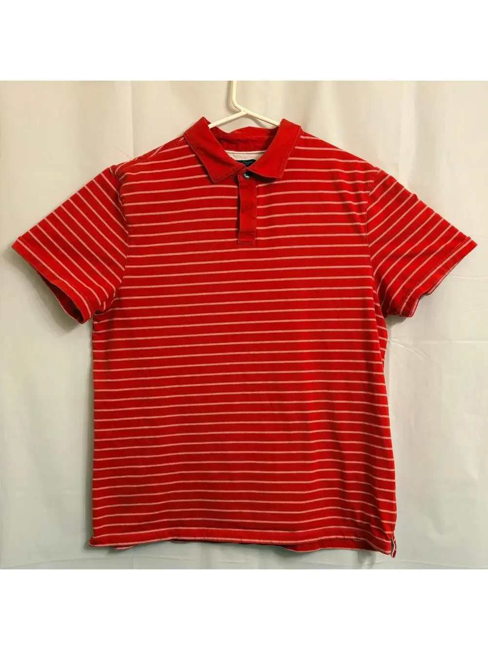 Banana Republic Men's XL Red White Striped Fitted Pima Polo Shirt